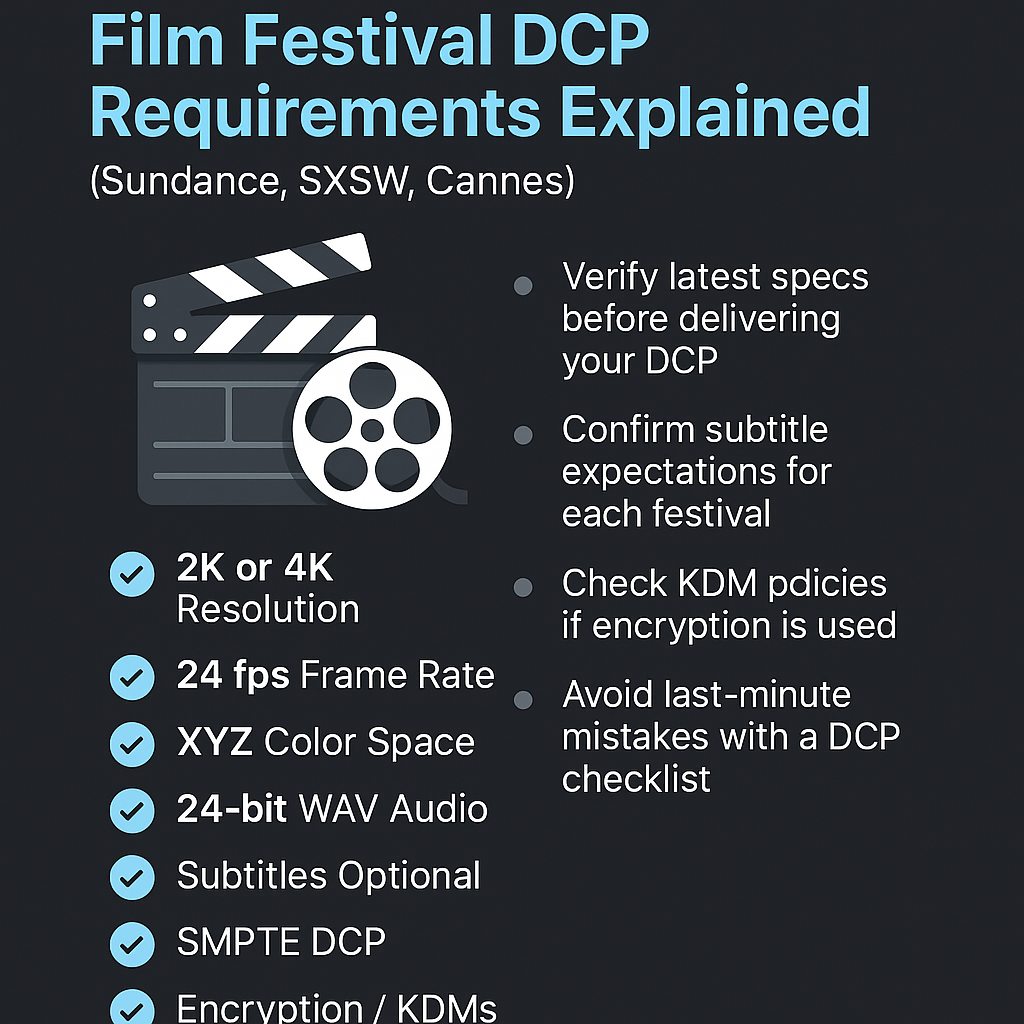 DCP requirements for film festivals infographic